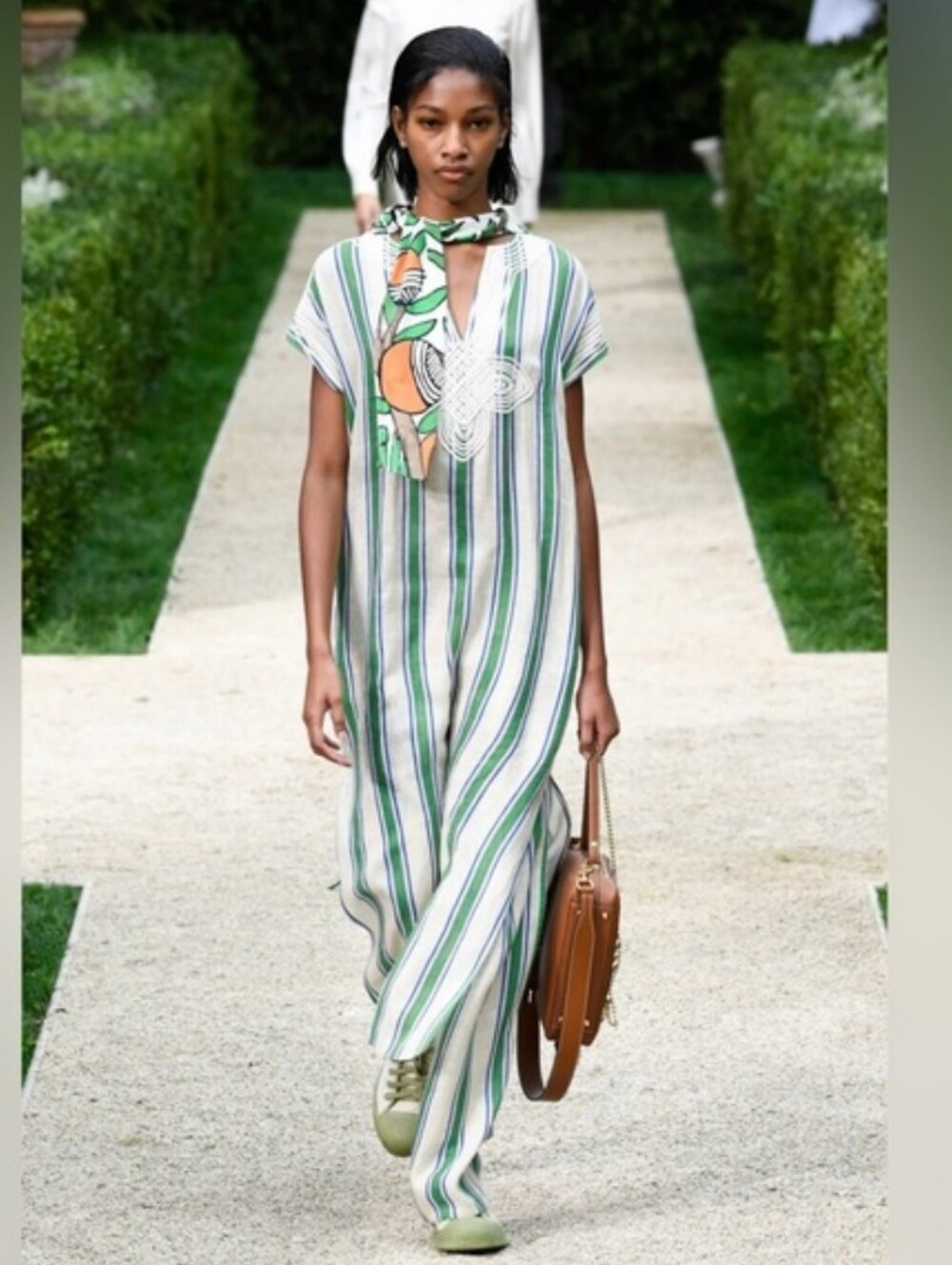 Tory Burch Grand Awning Stripe Linen Caftan Dress Coverup Size L NWT Retail $498